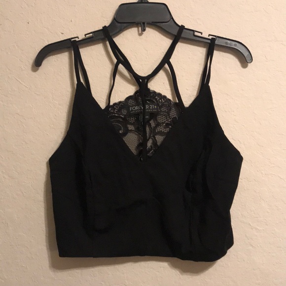 Forever 21 Tops - Forever 21 Black Crop Top with Lace Back
